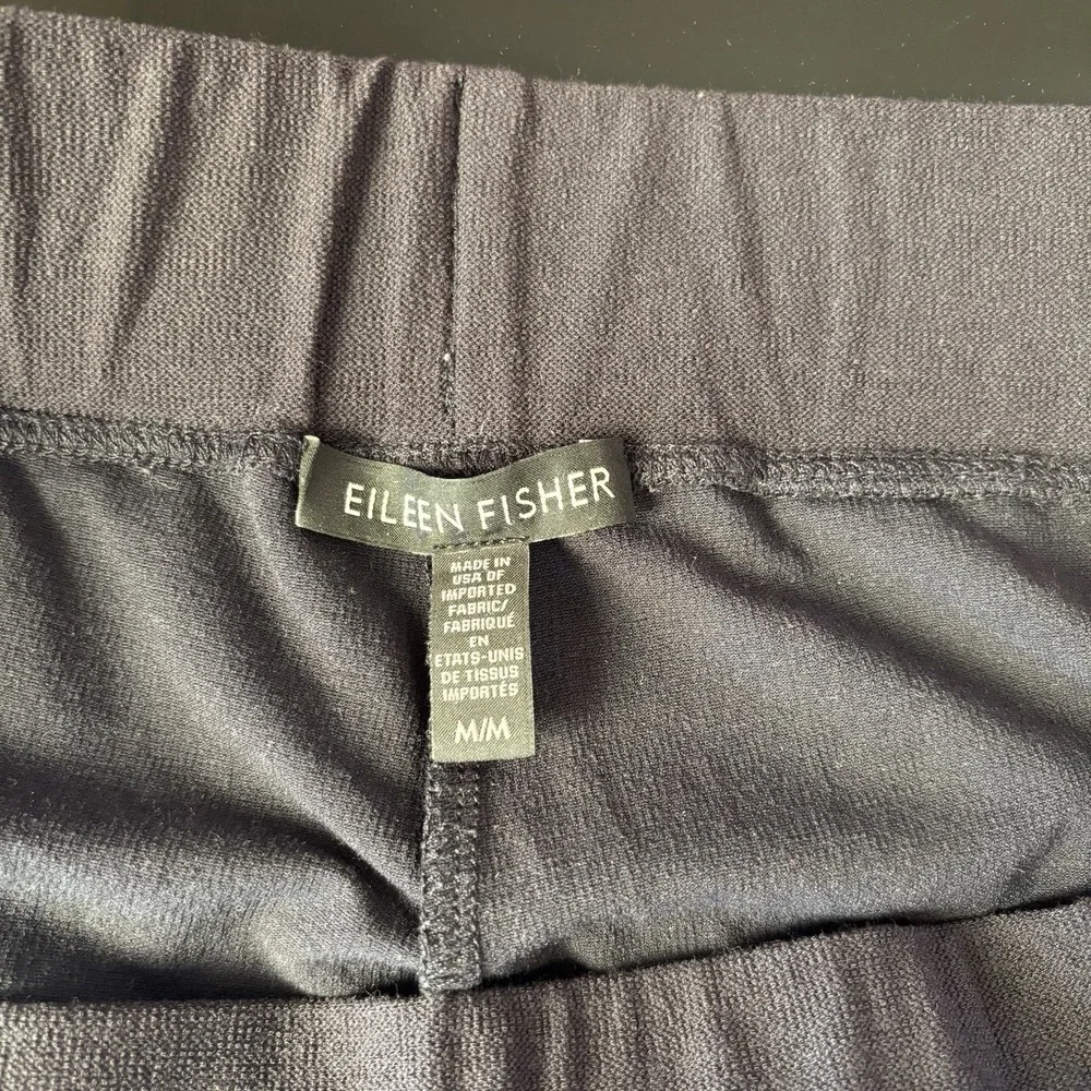 Eileen Fisher Slim Ankle Pants Medium Black Stretch Crepe Classic Quiet Luxury